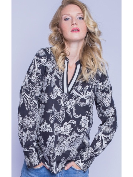 Damenbluse black white paisley von Emily van den Bergh